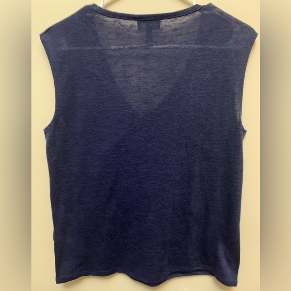 MARBLE Oversized Deep Navy Blue Light Knit Ruffle Tank Top - Picture 6 of 6